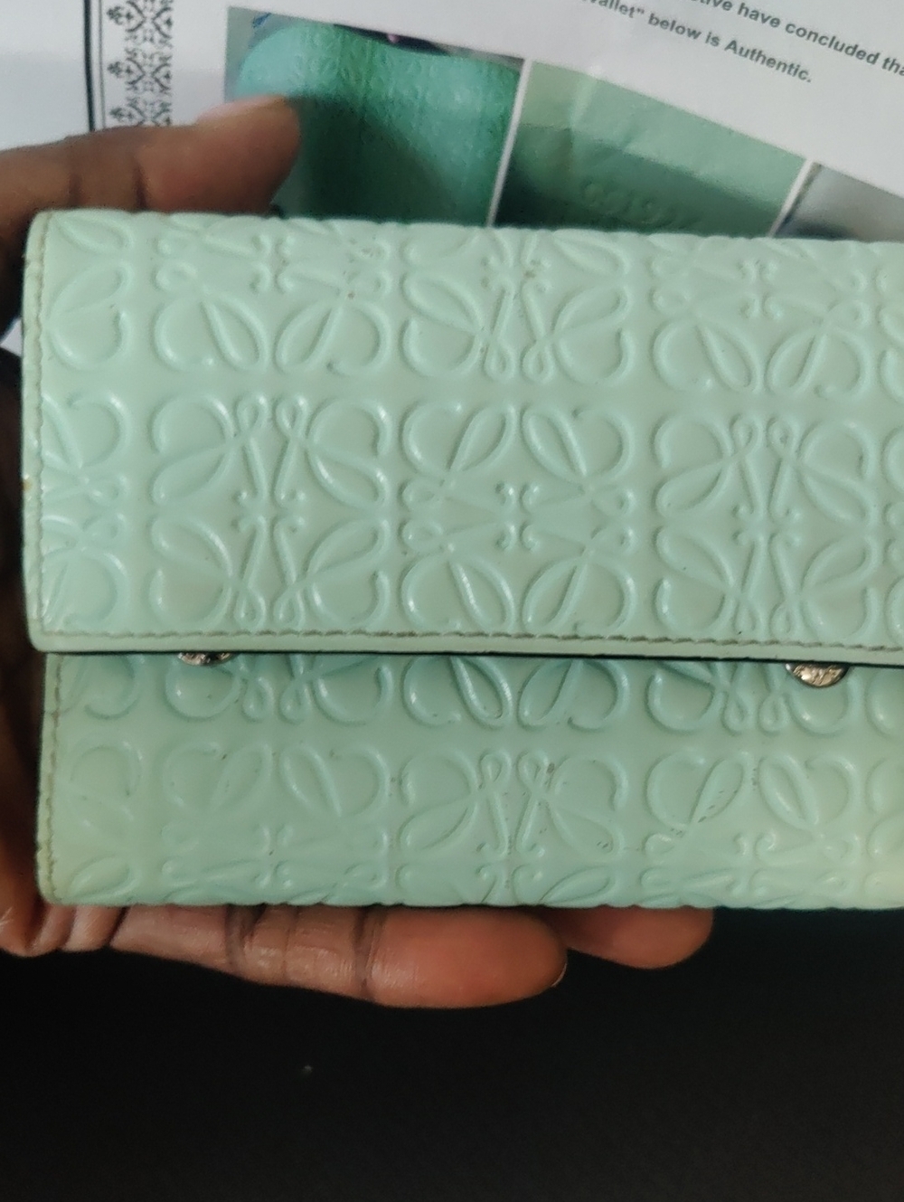 Loewe Embossed Anagram Compact Wallet Mint Green Boutique Clean Condition COA - Picture 12 of 15